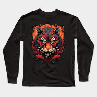Japanese Tiger Art - Vibrant Oriental Tiger Face Design Long Sleeve T-Shirt